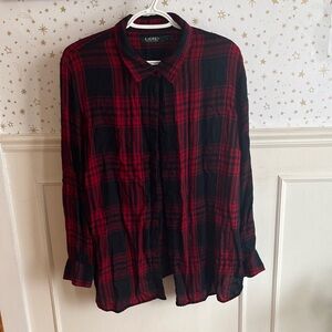 Lauren Ralph Lauren Red & Black Plaid Button-Down Shirt Top